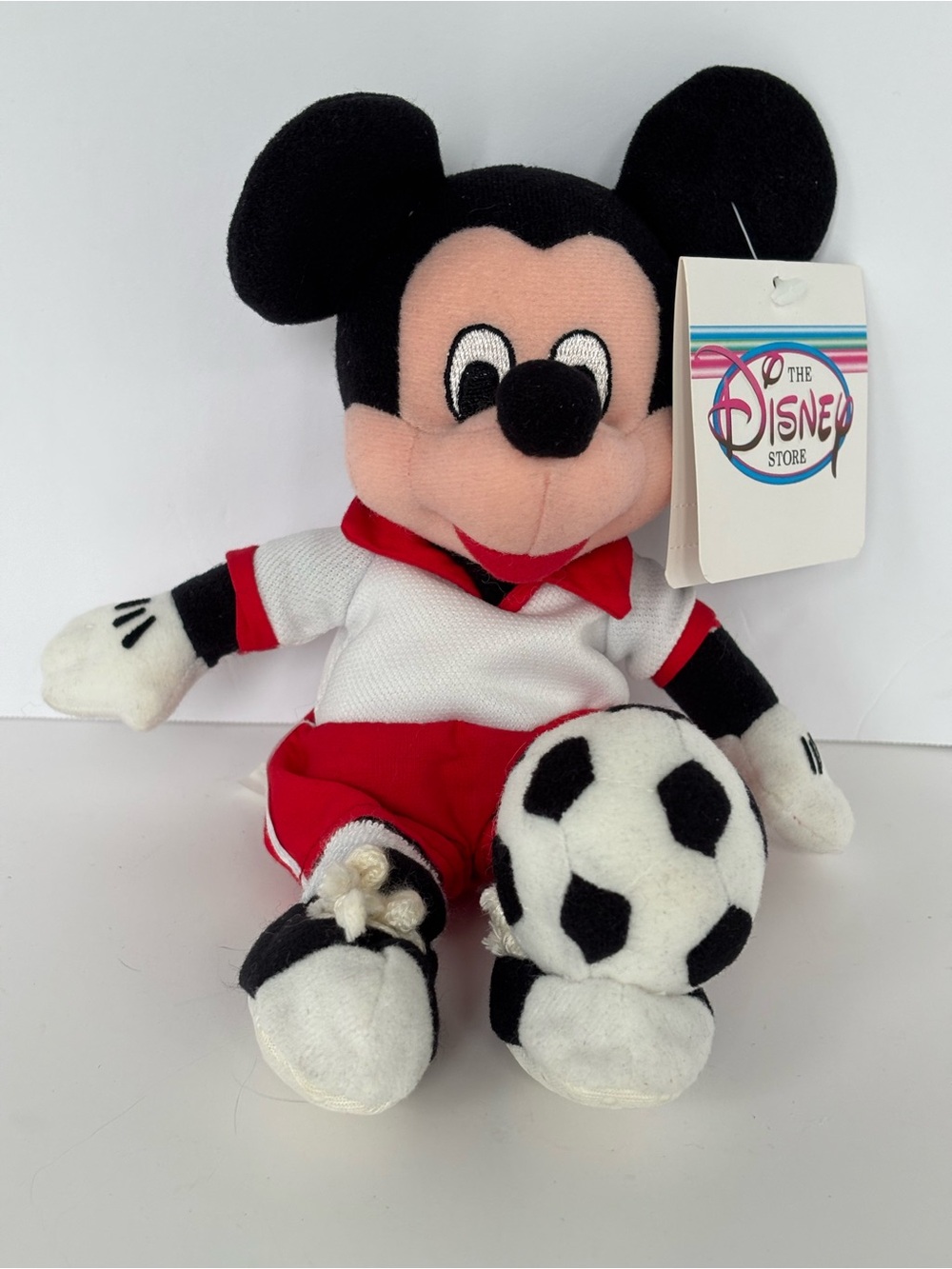VTG Disney Store Soccer Mickey Mouse Mini Bean Bag Plush NWT 9"